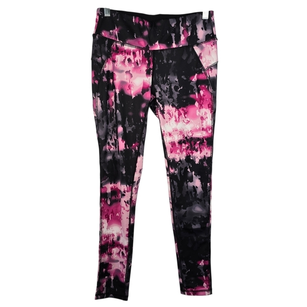 Apana Women's Hot Pink and Black Absract Full Length Midrise Leggings Size S